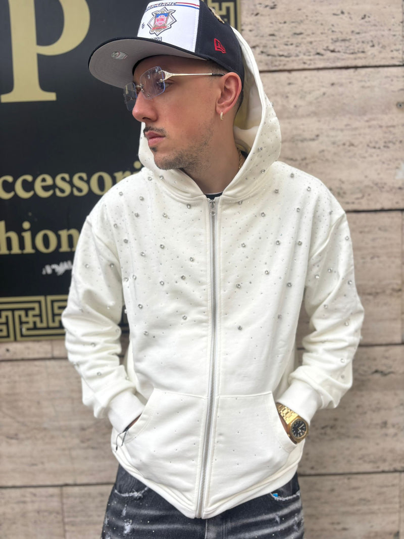 Felpa Bianca Minimal Diamanti 1