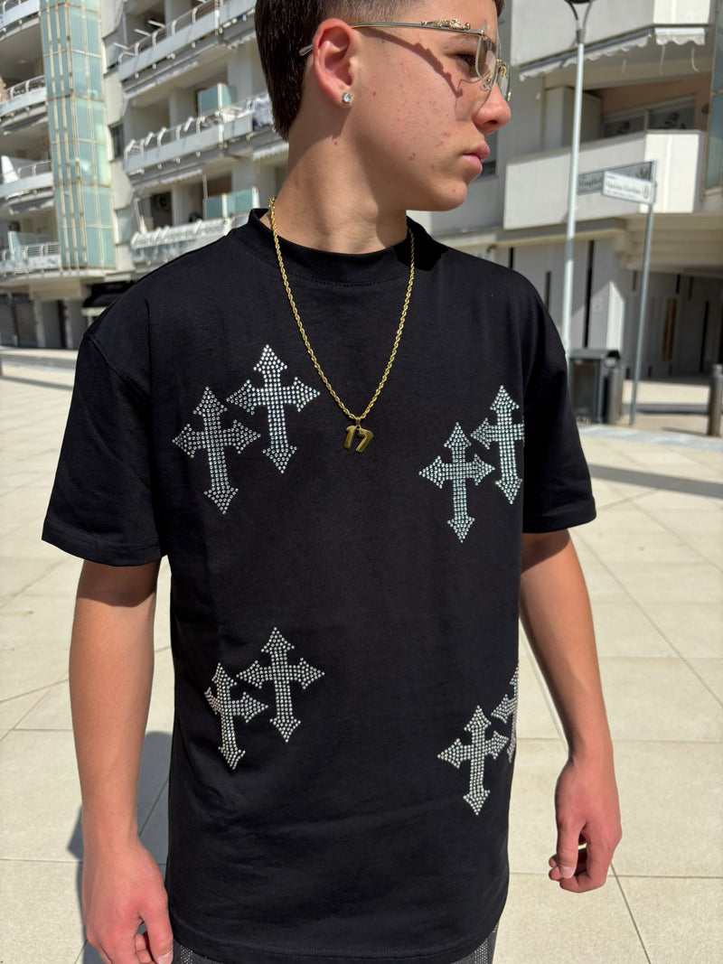 T-shirt Junior Con croce brillantinate